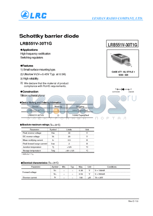 LRB551V-30T1G datasheet - Schottky barrier diode High-frequency rectification
