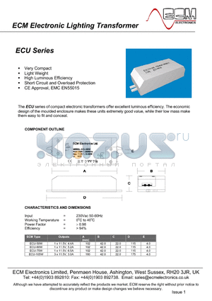 ECU-50W datasheet - Electronic Lighting Transformer