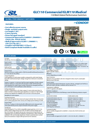 GLM110-524 datasheet - 110 Watt Global Performance Switchers