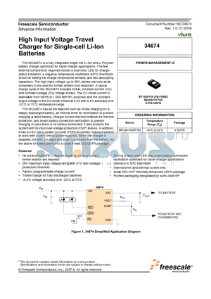 MC34674 datasheet - High Input Voltage Travel Charger for Single-cell Li-Ion Batteries