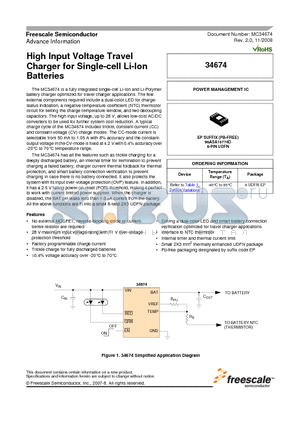 MC34674 datasheet - High Input Voltage Travel Charger for Single-cell Li-Ion Batteries