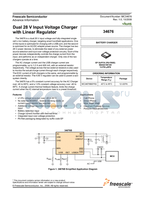 MC34676BEP/R2 datasheet - Dual 28 V Input Voltage Charger with Linear Regulator