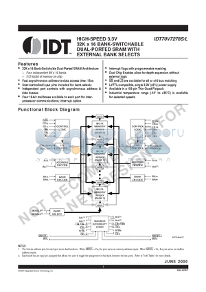 IDT70V7278S datasheet - HIGH-SPEED 3.3V 32K x 16 BANK-SWITCHABLE DUAL-PORTED SRAM WITH EXTERNAL BANK SELECTS