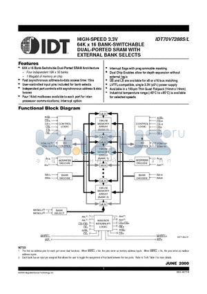 IDT70V7288L datasheet - HIGH-SPEED 3.3V 64K x 16 BANK-SWITCHABLE DUAL-PORTED SRAM WITH EXTERNAL BANK SELECTS