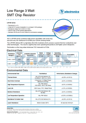 LRC-LRF3W-01-R020-K datasheet - Low Range 3 Watt SMT Chip Resistor