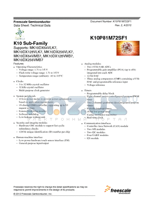 MK10DX64VLK7 datasheet - K10 Sub-Family