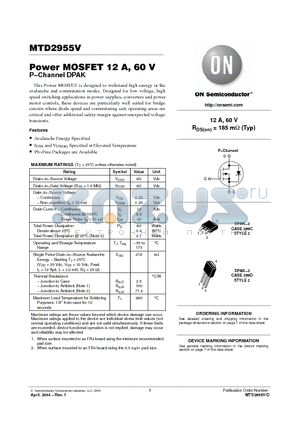 MTD2955V-1G datasheet - Power MOSFET 12A, 60V  P-Channel DPAK