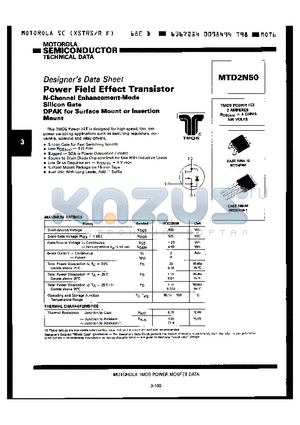 MTD2N50 datasheet - POWER FIELD EFFECT TRANSISTOR N-CHANNEL ENHANCEMENT-MODE SILICON GATE DPAK FOR SURFACE MOUNT OR INSERTION MOUNT