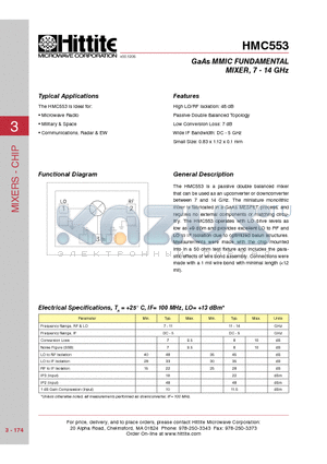 HMC553 datasheet - GaAs MMIC FUNDAMENTAL MIXER, 7 - 14 GHz