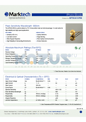 MTD3010PM_11 datasheet - Peak Sensitivity Wavelength: 900nm