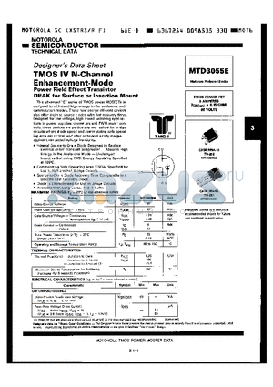 MTD3055E1 datasheet - TMOS IV N-Channel Enhancement-Mode Power Field Effect Transistor DPAK for Surface or Insertion Mount