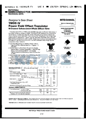 MTD3055EL datasheet - TMOS IV Power Field Effect Transistor(N-Channel Enhancement-Mode Silicon Gate)