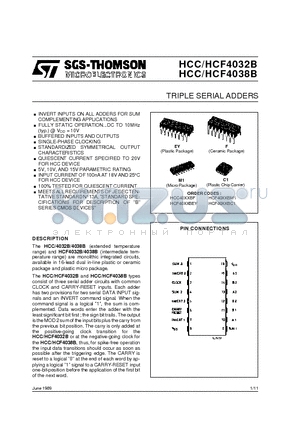 HCF4032BEY datasheet - TRIPLE SERIAL ADDERS