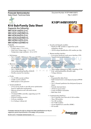 MK10DX256ZVLQ10 datasheet - K10 Sub-Family Data Sheet