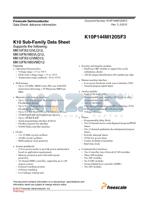 MK10FX512VMD12 datasheet - K10 Sub-Family Data Sheet