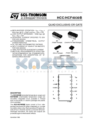 HCF4030B datasheet - QUAD EXCLUSIVE-OR GATE