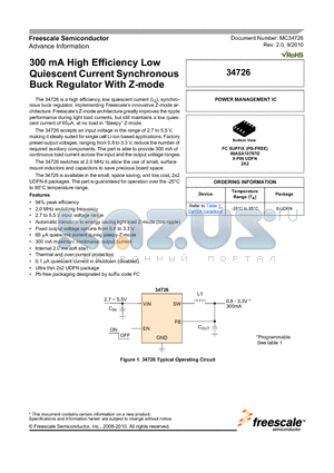 MC34726AFC datasheet - 300 mA High Efficiency Low Quiescent Current Synchronous Buck Regulator With Z-mode