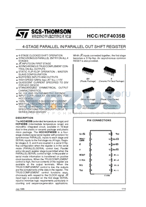 HCF4035 datasheet - 4-STAGE PARALLEL IN/PARALLEL OUT SHIFT REGISTER