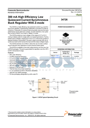 MC34726BFC datasheet - 300 mA High Efficiency Low Quiescent Current Synchronous Buck Regulator With Z-mode