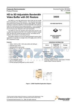 MC34830 datasheet - HD to SD Adjustable Bandwidth Video Buffer with DC Restore