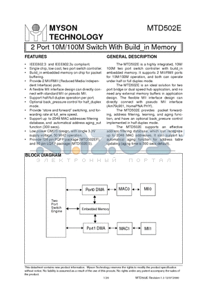 MTD502E datasheet - 2 Port 10M/100M Switch With Build_in Memory