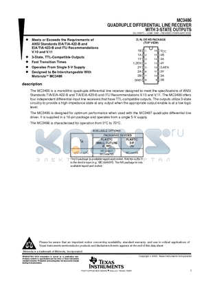 MC3486 datasheet - QUADRUPLE DIFFERENTIAL LINE RECEIVER WITH 3-STATE OUTPUTS