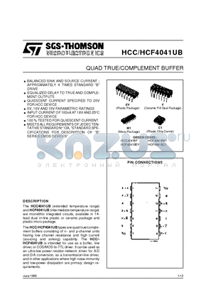 HCF4041BC1 datasheet - QUAD TRUE/COMPLEMENT BUFFER