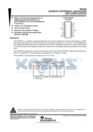 MC3486N datasheet - QUADRUPLE DIFFERENTIAL LINE RECEIVER WITH 3-STATE OUTPUTS