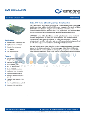 MAFA3032-FC-P-2 datasheet - Erbium Doped Fiber Micro Amplifier