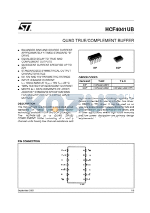 HCF4041UBM1 datasheet - QUAD TRUE/COMPLEMENT BUFFER