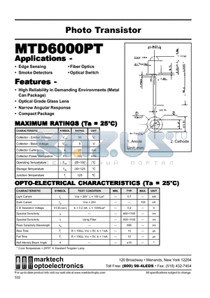 MTD6000PT datasheet - Photo Transistor