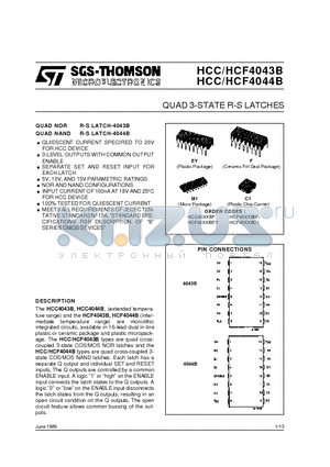 HCF4043B datasheet - QUAD 3-STATE R-S LATCHES