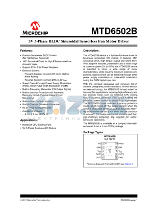 MTD6502B-L datasheet - 5V 3-Phase BLDC Sinusoidal Sensorless Fan Motor Driver