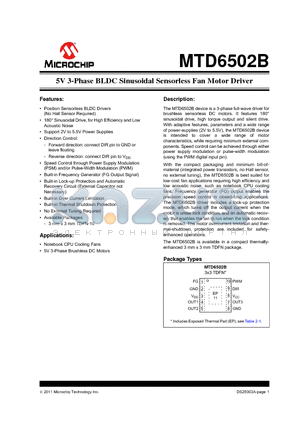 MTD6502B-LC1-00 datasheet - 5V 3-Phase BLDC Sinusoidal Sensorless Fan Motor Driver