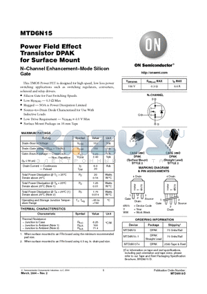 MTD6N15T4 datasheet - Power Field Effect Transistor DPAK for Surface Mount