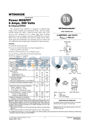 MTD6N20ET4G datasheet - Power MOSFET 6 Amps, 200 Volts N−Channel DPAK