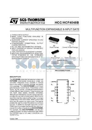 HCF4048B datasheet - MULTIFUNCTION EmULTIFUNCTION EXPANDABLE 8-INPUT GATE