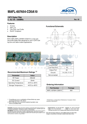 MAFL-007654-CD0A10_V5 datasheet - CATV Diplex Filter
