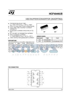 HCF4049UM013TR datasheet - HEX BUFFER/CONVERTER (INVERTING)