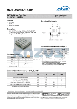MAFL-008070-CL0AD0 datasheet - CATV MoCA Low Pass Filter