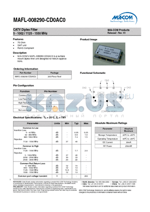 MAFL-008290-CD0AC0 datasheet - CATV Diplex Filter 5 - 1002 / 1125 - 1550 MHz