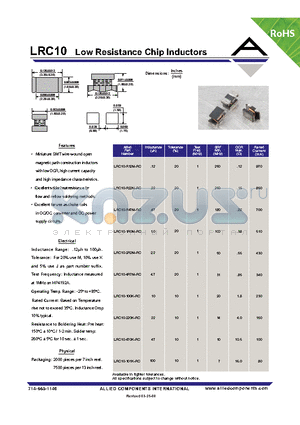 LRC10-1R0M-RC datasheet - Low Resistance Chip Inductors