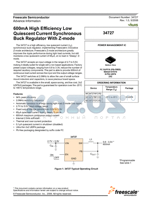 MC34727BFC datasheet - 600mA High Efficiency Low Quiescent Current Synchronous Buck Regulator With Z-mode