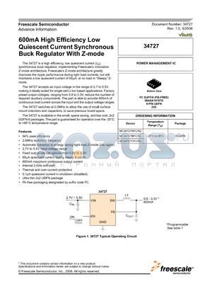 MC34727AFCR2 datasheet - 600mA High Efficiency Low Quiescent Current Synchronous Buck Regulator With Z-mode