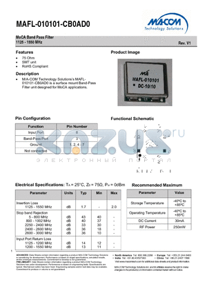 MAFL-010101-CB0AD0 datasheet - MoCA Band Pass Filter