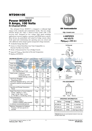 MTD9N10ET4 datasheet - POWER MOSFET 9 AMPS, 100 VOLTS