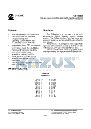 GLT44108-40J4 datasheet - 512K X 8 CMOS DYNAMIC RAM WITH FAST PAGE MODE