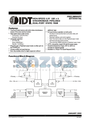 IDT70V9179 datasheet - HIGH-SPEED 3.3V 32K x 9 SYNCHRONOUS PIPELINED DUAL-PORT STATIC RAM
