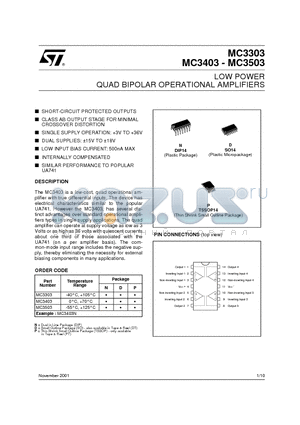 MC3503 datasheet - LOW POWER QUAD BIPOLAR OPERATIONAL AMPLIFIERS