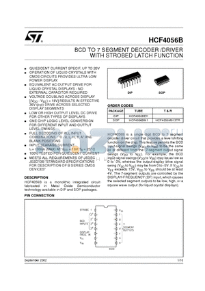 HCF4056BEY datasheet - BCD TO 7 SEGMENT DECODER /DRIVER WITH STROBED LATCH FUNCTION